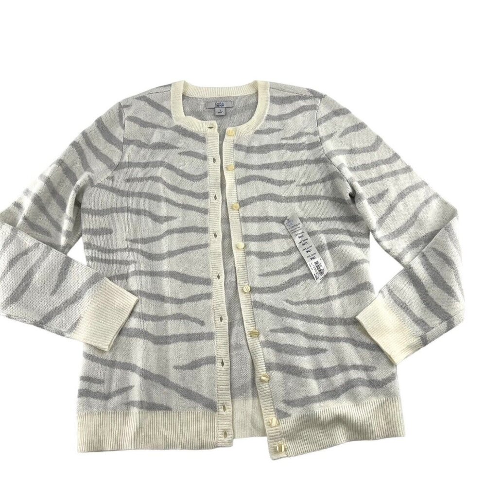 Croft & Barrow The Extra Soft Cardigan size Small Gray White‎ Zebra Tiger NWT
